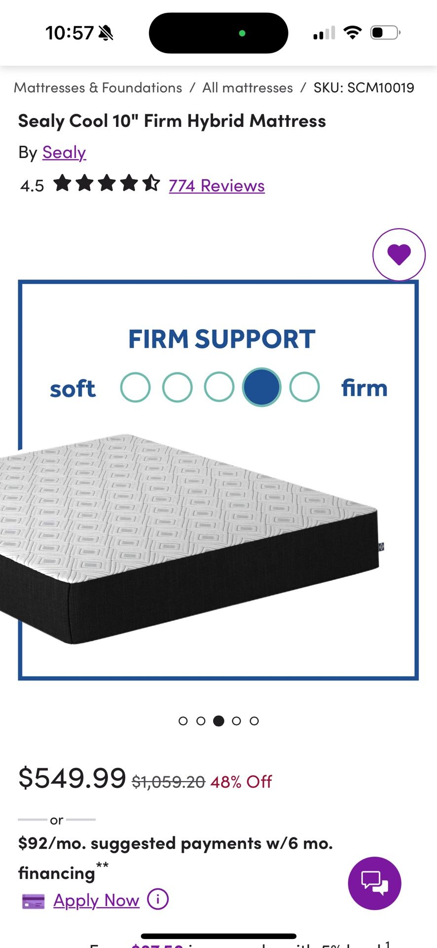 Sealy Cool 10" Firm Hybrid Mattress(King-size)