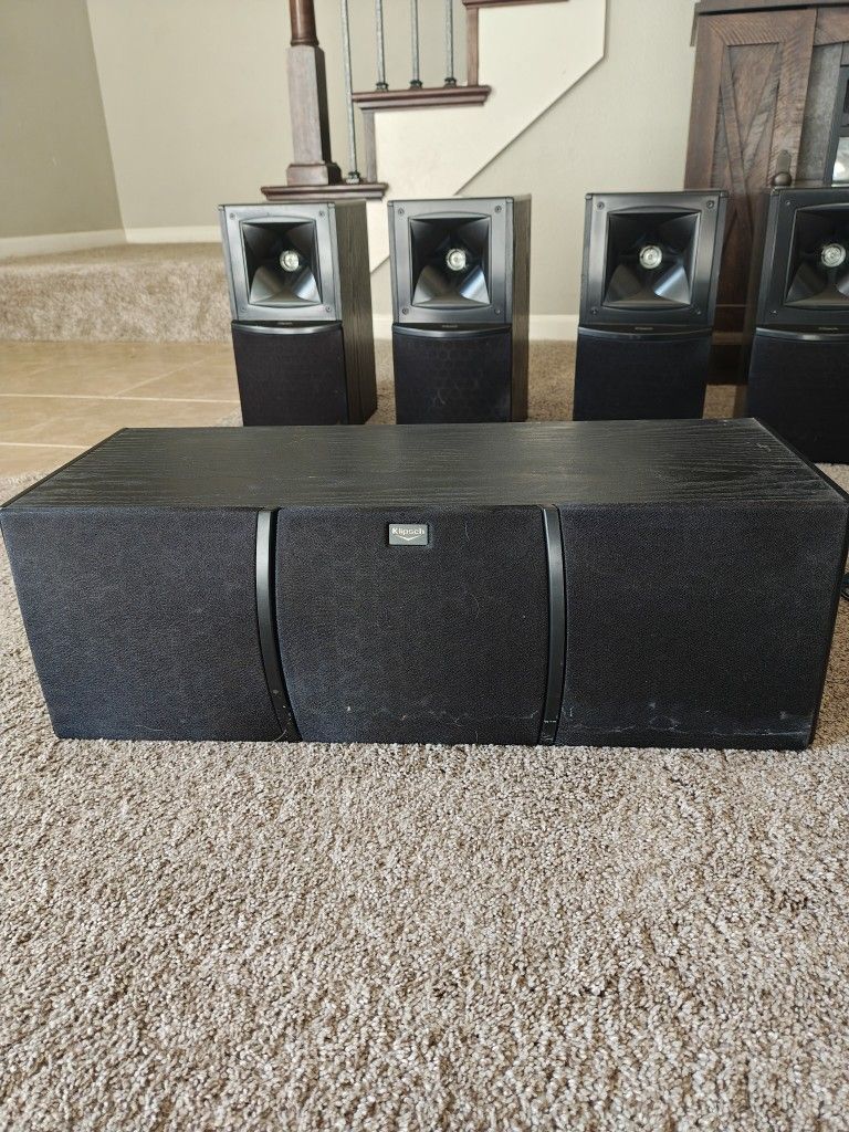 Klipsch Icon V Series 5-Channel Home Theater Speakers – VC-25 Center + 4x VB-15 Satellites – Tested & Cleaned!
