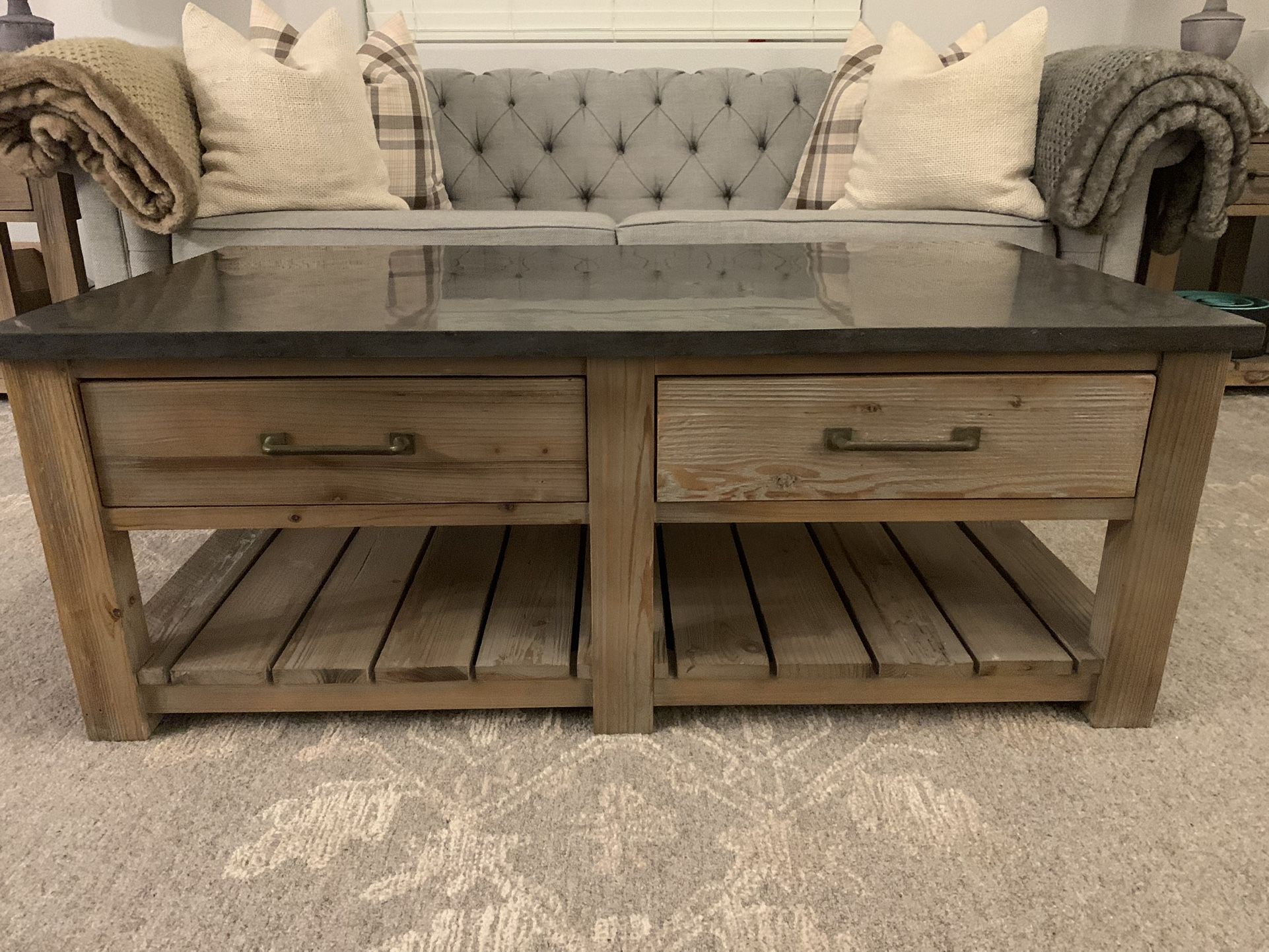 3-Piece Pottery Barn Parker Reclaimed Wood End Tables and Coffee Table