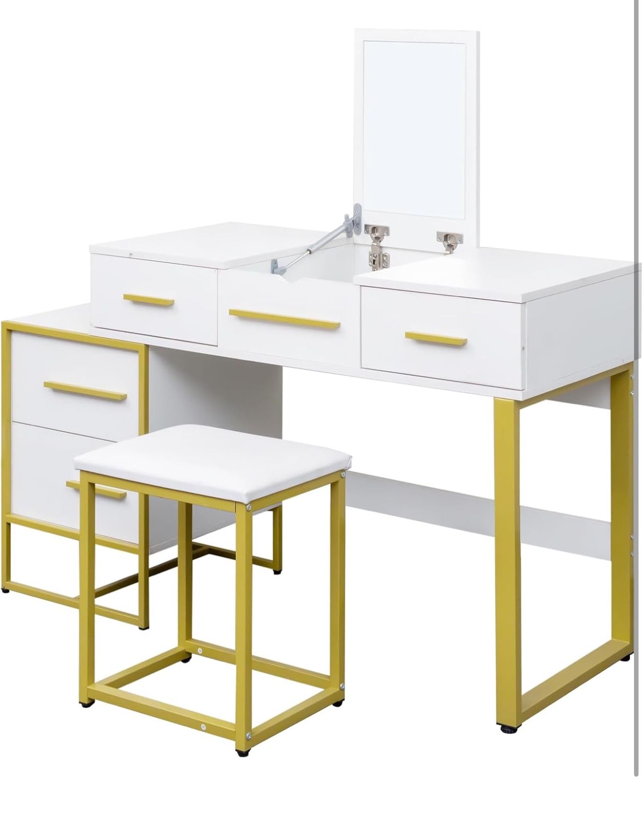 Dressing table 4 Drawer Makeup Vanity Set with Mirror - Particle Board + MDF, Ample Storage & Ideal Gift, White