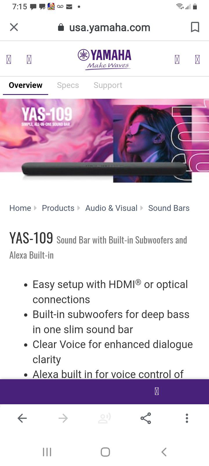 YAS-109 - Overview - Sound Bars - Audio & Visual - Products