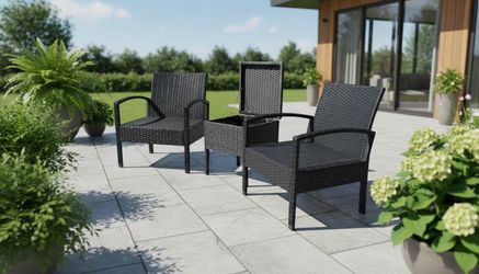Outdoor Patio 3 Piece Faux Wicker Set! Two Chairs and Storage Accent Table  Chairs 23x22x27in Seat Height 13in  Storage Table 16x16x17in