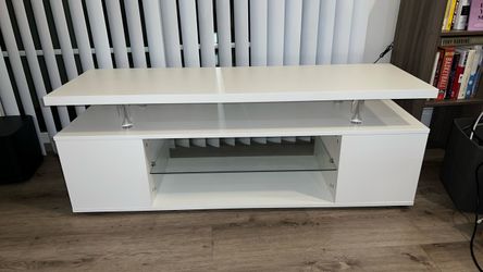 White TV Stand with Glass Shelf