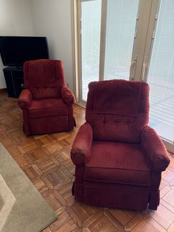Pair of Burgundy Fabric Recliner Chairs
