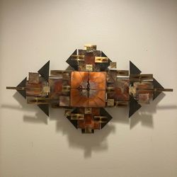 Rare Vintage Mid Century Brutalist Welded Metal Wall Clock Sculpture by Ray Saunders