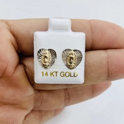 14k Real Solid Gold Earrings Virgen Mary Heart 