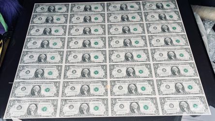 1988 $1 Federal Reserve Note 32-Note Uncut Sheet Philadelphia C High Serial Numbers