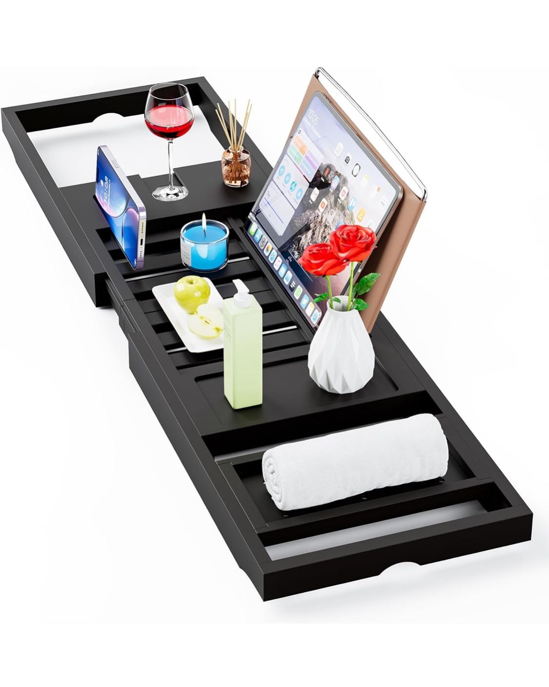 Yirilan Foldable Bathtub Caddy, Expandable Bath Tray,