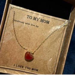 Red Heart Carnelian Necklace With Gold Chain