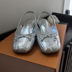 Distressed Silver Ballet Flats 