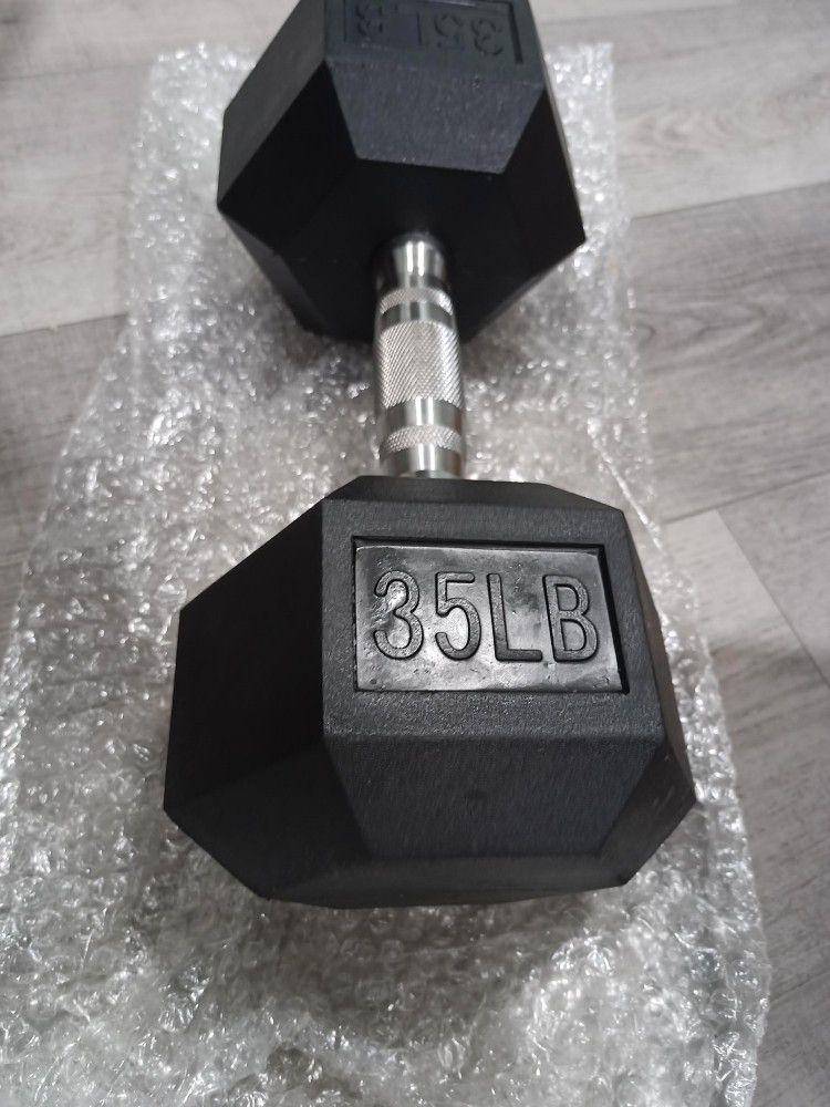 NEW NIB 35LB Dumbbell Rubber Encased Hex Exercise Fitness Weight Strength Training