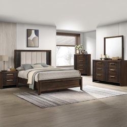 QUEEN BED, NIGHTSTAND, DRESSER, MIRROR 