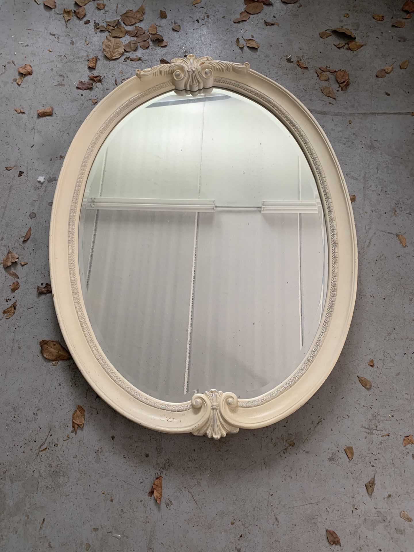 Off White Wood Frame Oval Wall Mirror