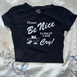 Cherry Kitten Black Crop Top Please Be Nice To Me 