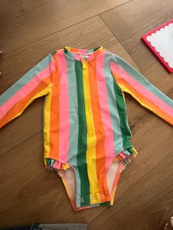 Baby girl Rainbow Stripe Long Sleeve Rash Guard Swimsuit