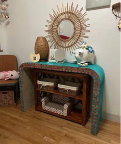 Turquoise Checkered Console Table