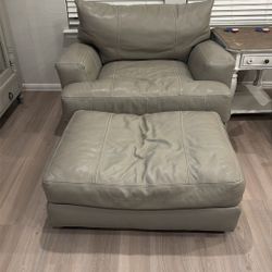 Full-Grain Leather Loveseat With Ottoman