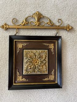 Gold Burgundy Framed Metal Wall Art Pair