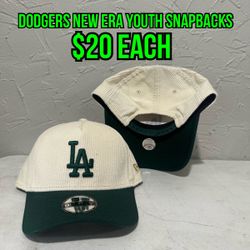 MLB New Era Los Angeles Dodgers Off White Green Corduroy YOUTH 9forty SnapBack Hats 