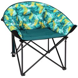 KingCamp Moon Saucer Leisure Heavy Duty Steel Camping Chair Padded Seat with Cup Holder and Cooler Bag (Green)