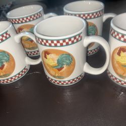 Set Of 6 Rooster Coffee Mugs