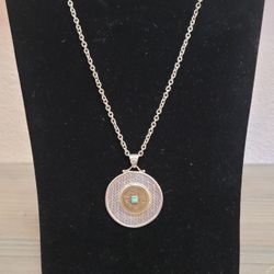 Sterling Silver 925  Necklace & Oriental Coin Pendant with Turqoise Stone