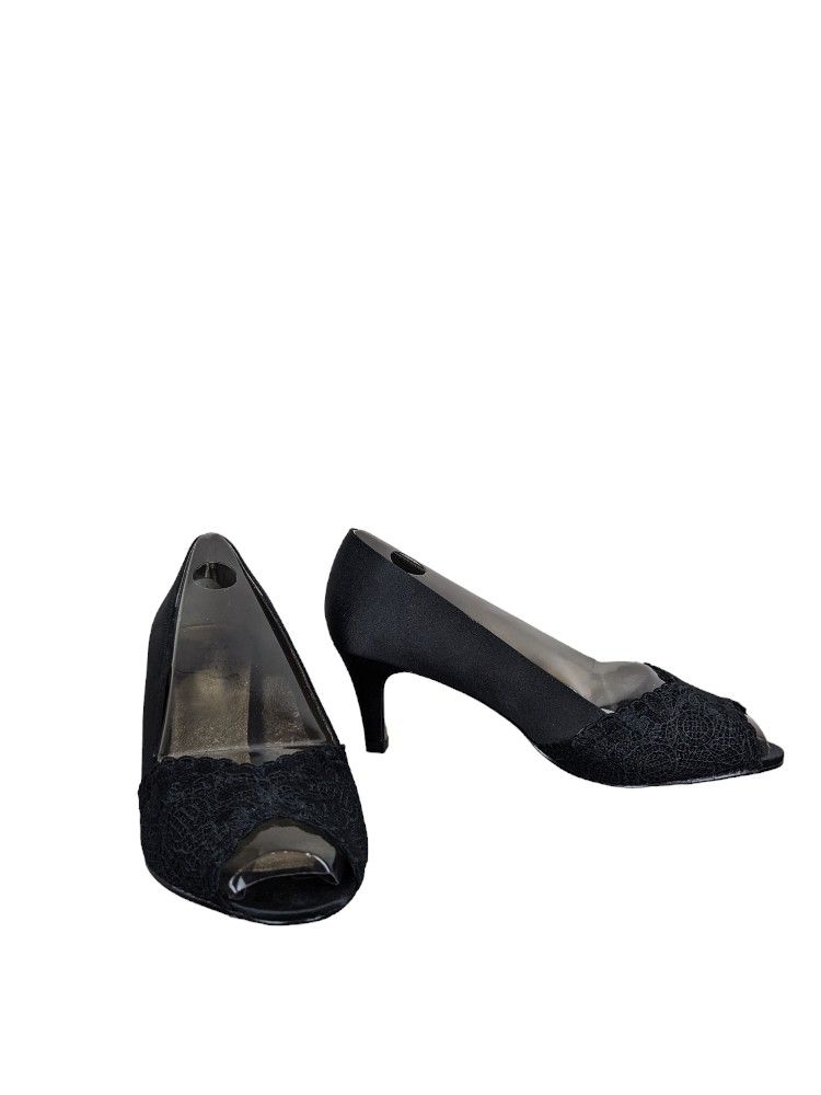 Adrianna Papell 7.5 Wide Black Satin Dressy Formal Shoes