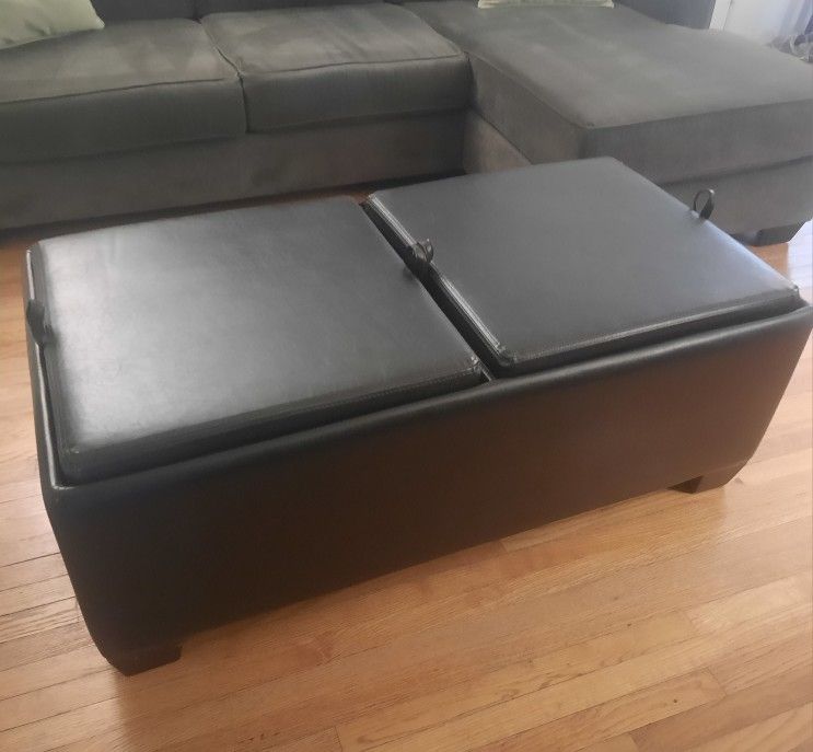 Dark Brown Leather Ottoman