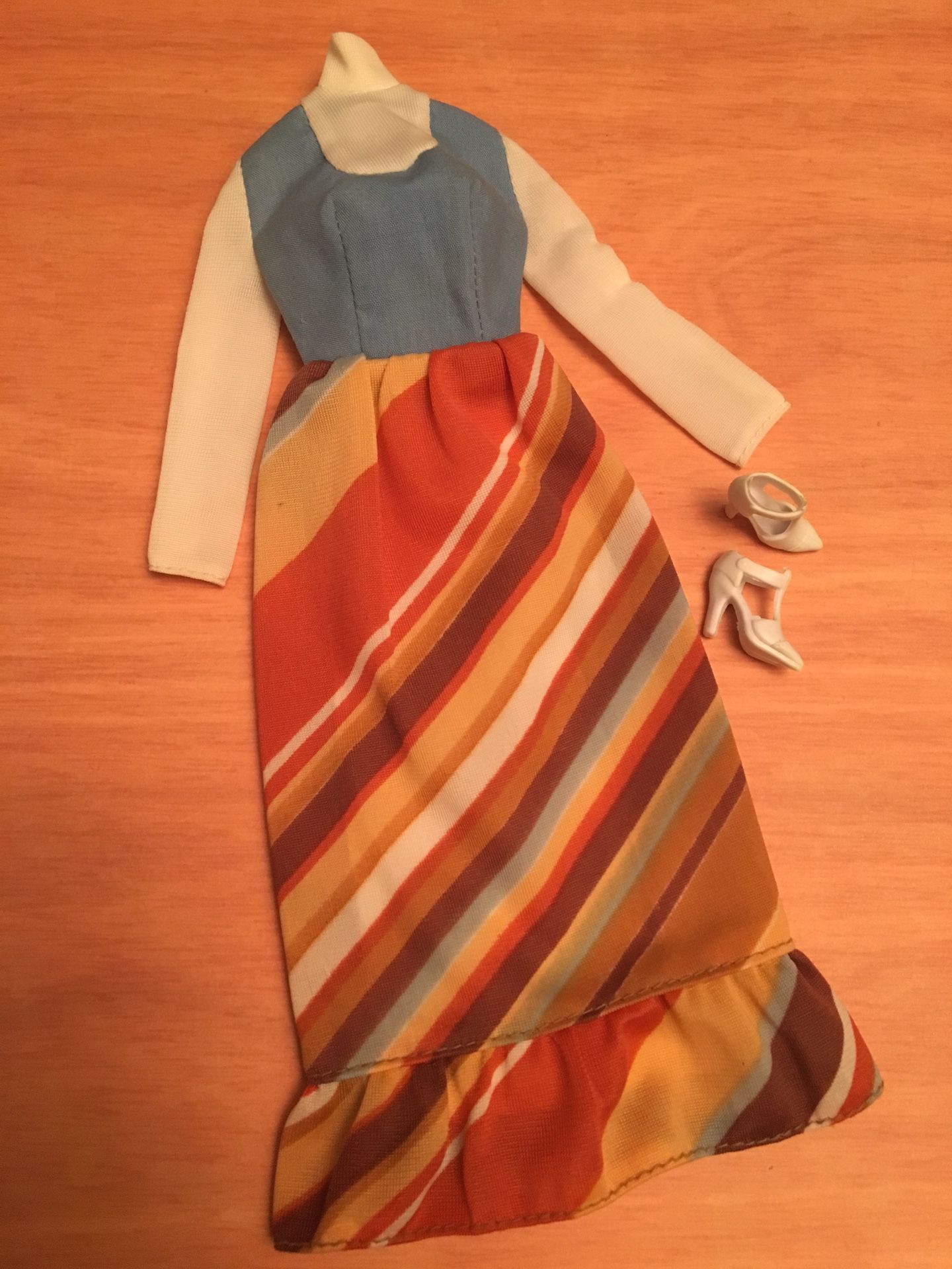 Vintage Barbie Best Buy 9622 Brown Striped dress with Blue White top