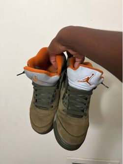 Jordan 5s, green and orange, size 6