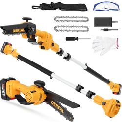 2-in-1 Cordless Pole Saw, Brushless Mini Chainsaw with Pole, 20V 4.0Ah Battery Powered Pole Saws for Tree Trimming, 8" Cutting Power Small Pole Saw, 1