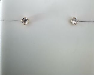 Moissanite 2mm 10K Gold Stud Earrings, Round Solitaire Cut, Screw Back