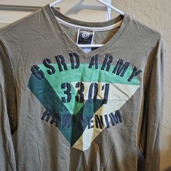 Men T-shirt Size S G-Star RAW long-sleeve graphic t-shirt with "GSRD ARMY 3301 RAW DENIM" text. 