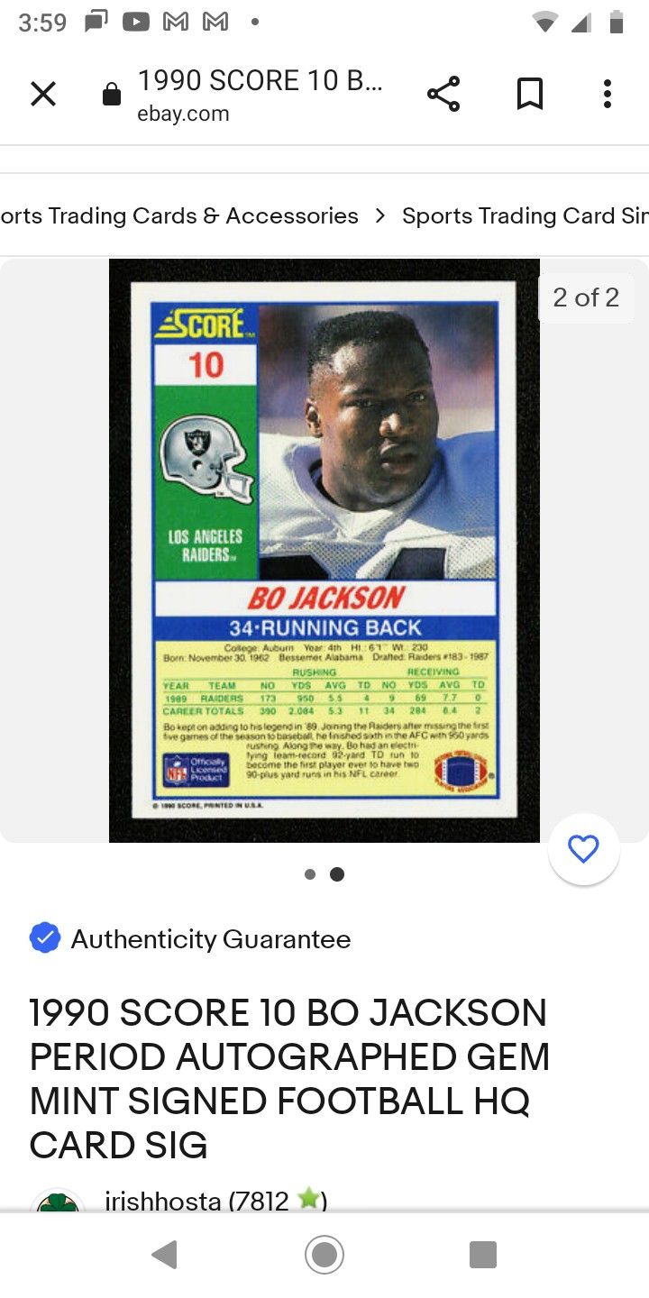 Bo Jackson Authentic 496470 Autograph