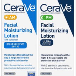 CeraVe Day & Night Face Lotion Skin Care Set | Contains AM with SPF 30 and PM Face Moisturizer | Fragrance Free