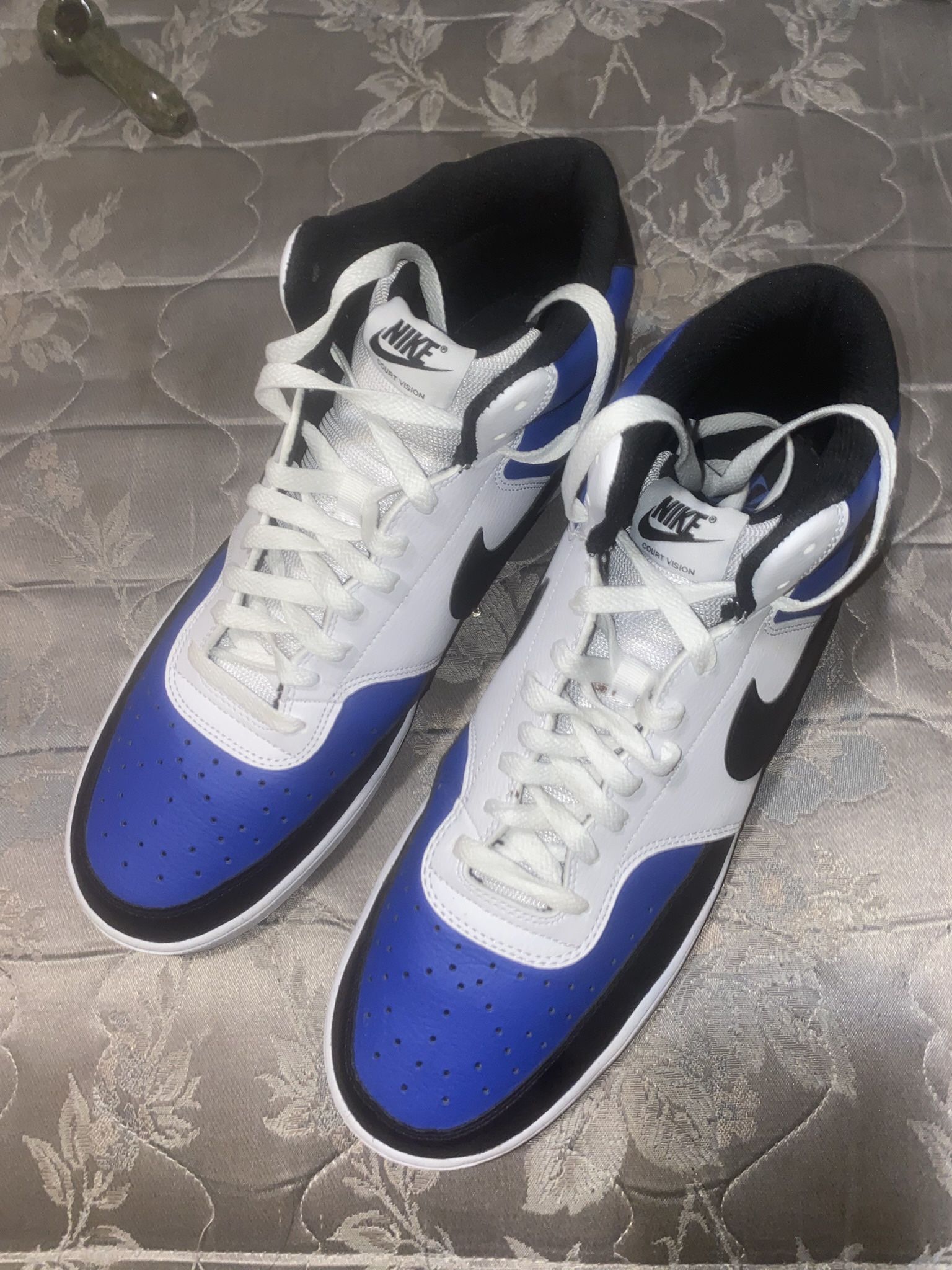 Nike Court Vision Mid Next Nature shoes in Game Royal, white, and black