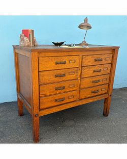 Antique 8 drawer oak apothecary cabinet