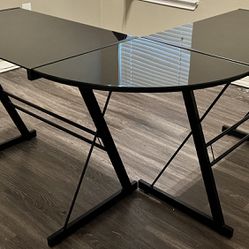 Black Glass L-Shape Desk