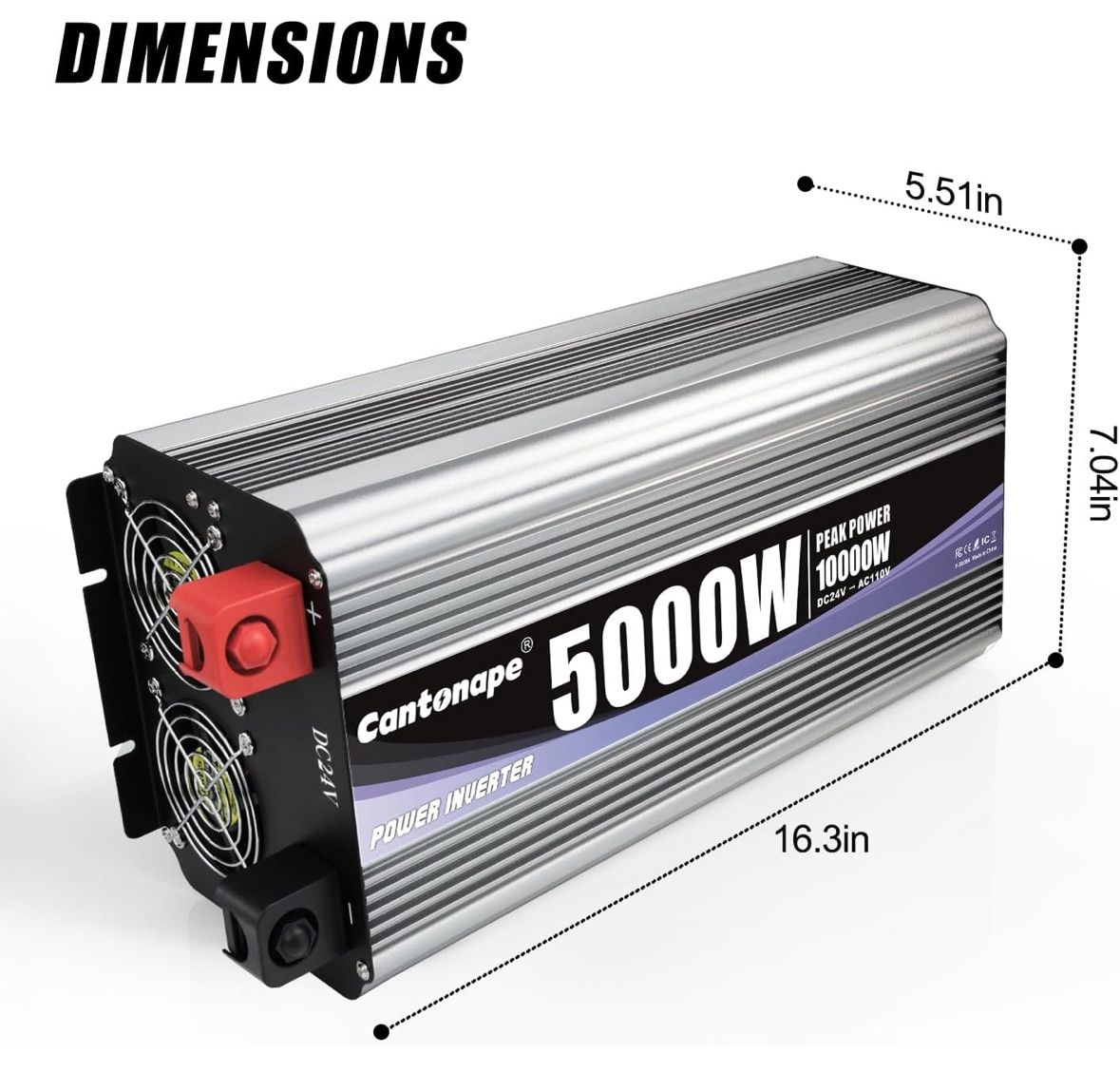 Cantonape 5000W Power Inverter 24V to 110V/120V DC to AC with LCD Display