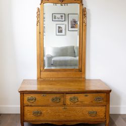 Antique Oak Chest with Mirror