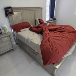 King Bed Frame W/ Storage And Nightstands