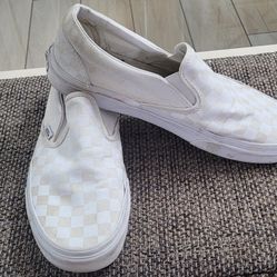 VANS Checkered White Slip On Shoes Men's Size 9.5 Women's 11.0