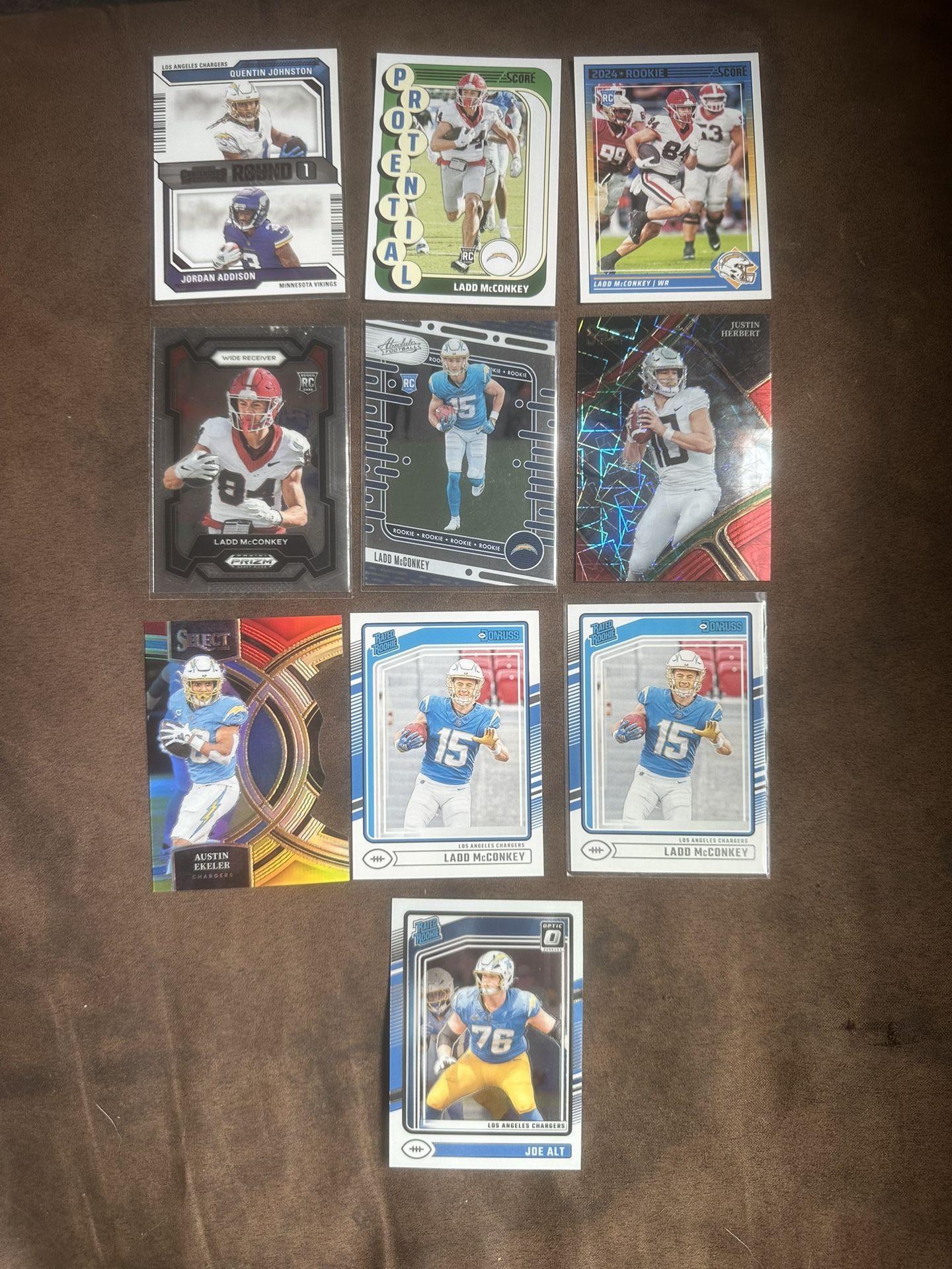 Los Angeles Chargers football car lot 10 cards