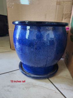 Large blue ceramic planter