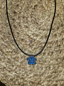 Necklace With Glitter Blue Paw Charm 