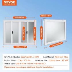 VEVOR Concession Window for Food Truck, 48"x36" Aluminum Alloy Service Window, Up to 85 Degrees Serving Window with 4 Sliding Windows & Awning Door &