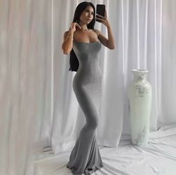 Gray Spaghetti Strap Maxi Bodycon Dress
