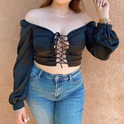 Lace Up Satin Top
