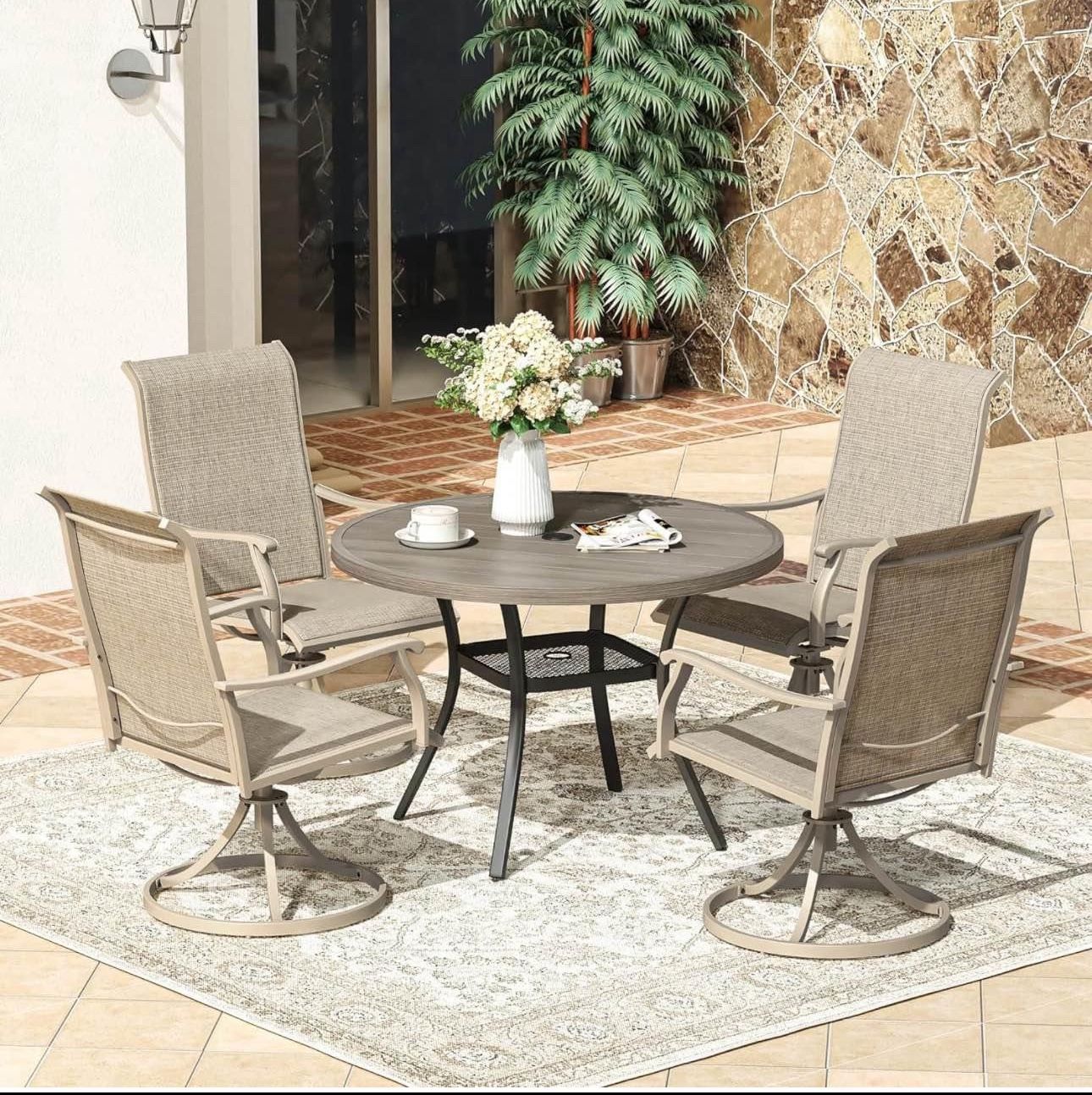 Patio Swivel Dining Chairs Outdoor Chairs with Armrest, Textilene Fabric Outdoor Patio Chair Set of