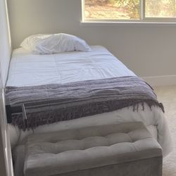 Twin Bed Pillow Top Mattress And Box spring Metal Bedframe 